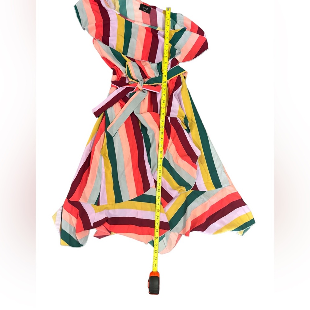 VICI One Shoulder Ruffle Rainbow Midi Dress small - Picture 10 of 16